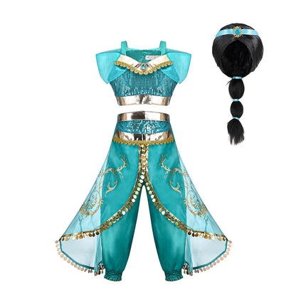 Jasmine Princess Dress for Kids Girls Cosplay Aladdin Magic Lamp Costume Halloween Kids Birthday Carnival Ball Vestidos Outfits