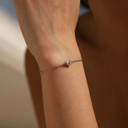 0.8CT D VVS1 Pear Cut Moissanite Bracelets for Women Simple Elegant Wedding Fine Jewerly Dainty Pure S925 Silver Chain