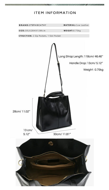Minimalist Vintage Genuine Leather Tote Women Luxury Classic Top-handle Bag Large Capacity Cross body Shoulder Handbags Business