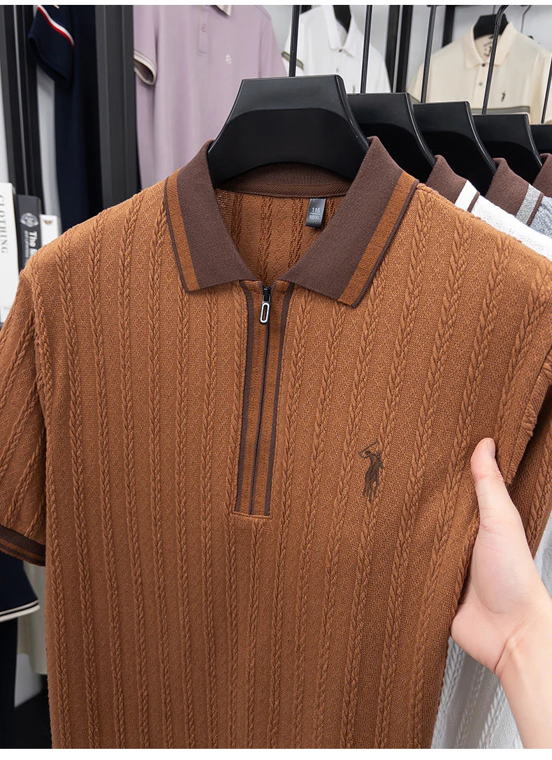 Luxury brand short sleeve T-shirt men's lapel top summer fashion jacquard design golf pony embroidery casual knitted polo shirt