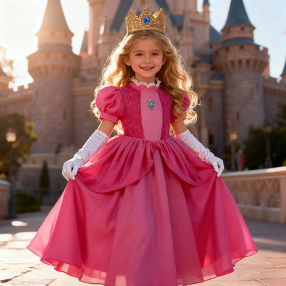Princess Peach Baby Girls Cosplay Dress Kids Vestidos Birthday Party Dresses Carnival Halloween Costume Ball Gown Clothing