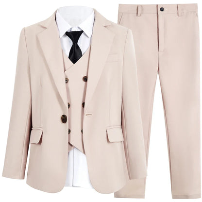 Casual Smart Kids Suit Set 4 Pieces 3 Colors Available Notched Lapel Comfortable Long Sleeved Boys Tuxedo Plus Size 3-14T