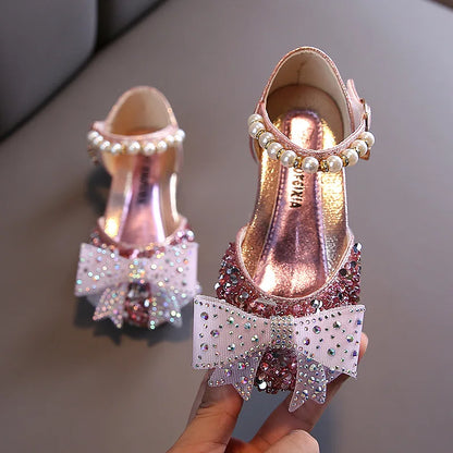 Girls Sandals Summer Fashion Sequins Rhinestone Bow Girl Princess Shoes for Baby Girl Shoe Flat Heel Sandals Size 21-35