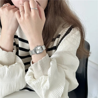 New Brand Steel Band Square Quartz Watch Retro Minimalist Temperament Small Dial Watch Female Student Wristwatch Dropshipping