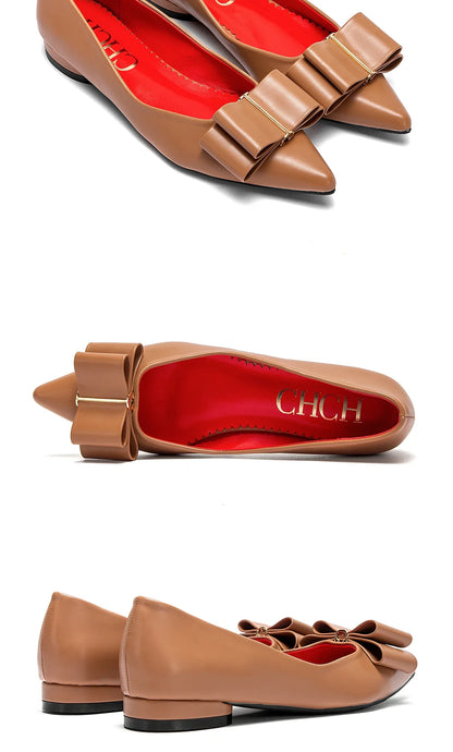 Women's Shoes 2025 Luxury Brand New ListingPU Casual Flat Leather Shoes  Black Pointed Toe Lazy Shoes Bowknot