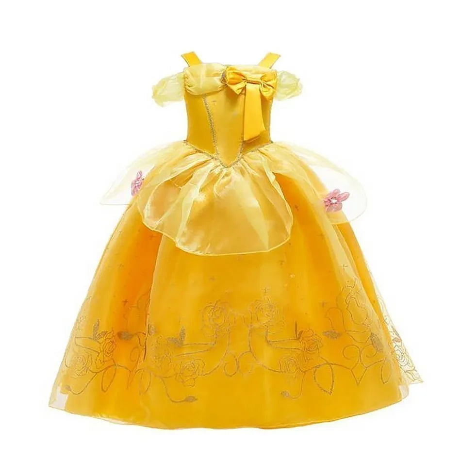 Girl Princess Dress Beauty And Beast Cosplay Costume Belle Praty Yellow Luxury Wedding Ball Gown Kid Carvinal Fancy Clothes
