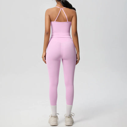 Halter Yoga Top Set Fitness Gym Suit Training Sleeveless Sport Gym Tops Crossover Back Sports Underwear  Tummy Control Slimming