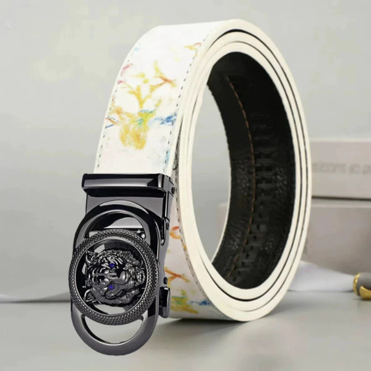 2026 Double Ring Automatic Buckle Belt Men's Leather Belt Cowhide Fashionable and Simple Belt Gold and Silver Alloy Buckle Belt