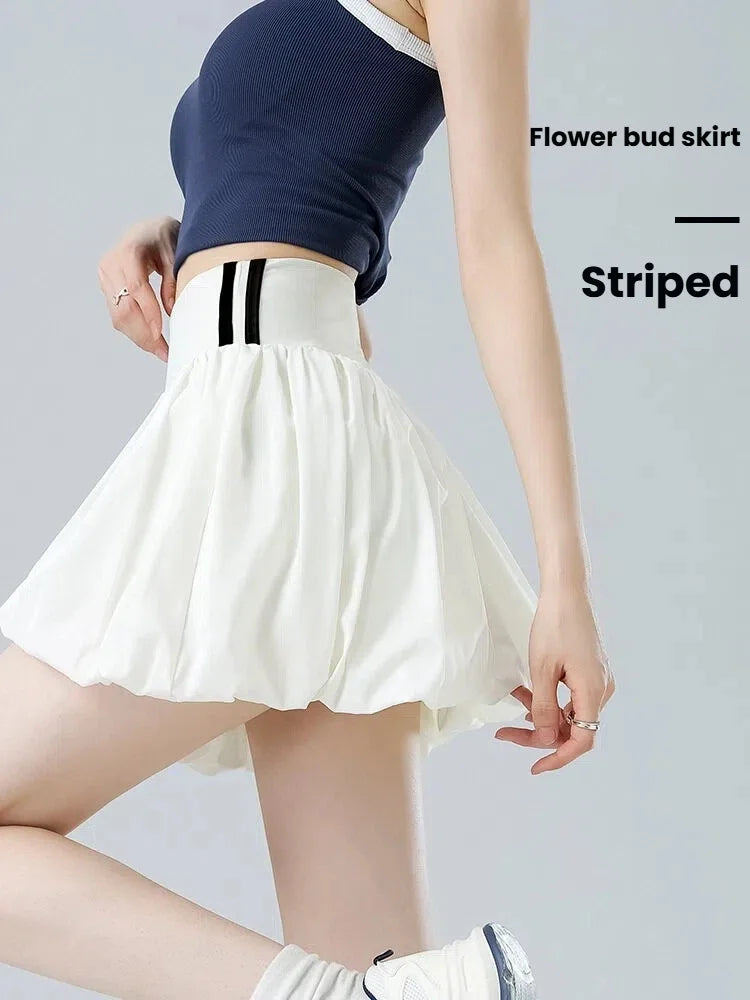 Women Summer Tennis Skirt High Waist Flared Flounce Skirt 2 in 1 with Shorts Anti-Exposure Athletic Pleated Golf Skirt Workout
