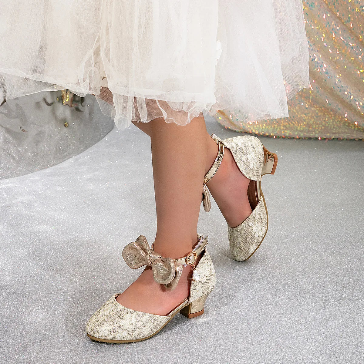New Children High Heels Ankle-strap Bowknot Girl Princess Dress Sandals Sweet Wedding Party Versatile Kids Fashion Catwalk Shoes