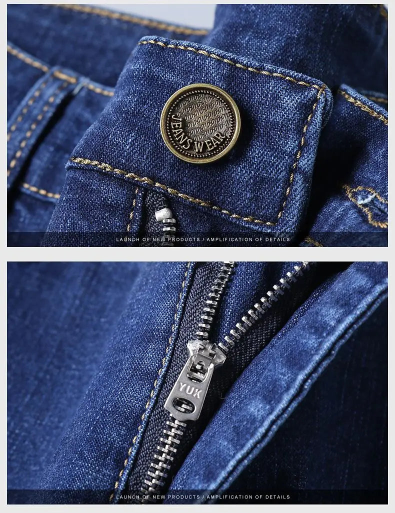 Autumn Spring Business Jeans Men Casual Comfortable Straight Denim Pant Stretch Fashion Classic Soft Premium Blue Black Trousers