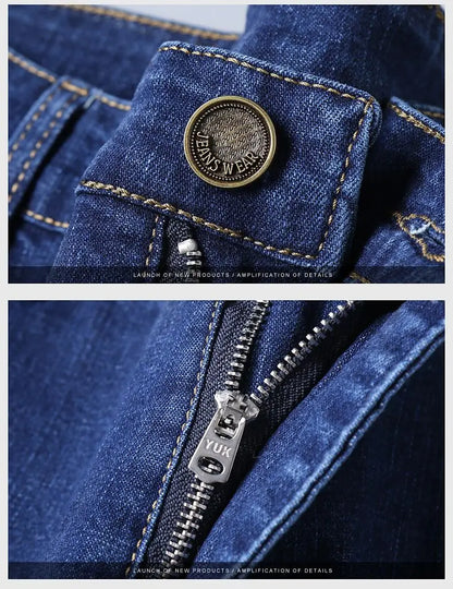 Autumn Spring Business Jeans Men Casual Comfortable Straight Denim Pant Stretch Fashion Classic Soft Premium Blue Black Trousers