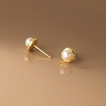 925 Sterling Silver Simple Natural Baroque Pearl Korean Stud Earrings for Women Fashion Moon Surface Statement Jewelry