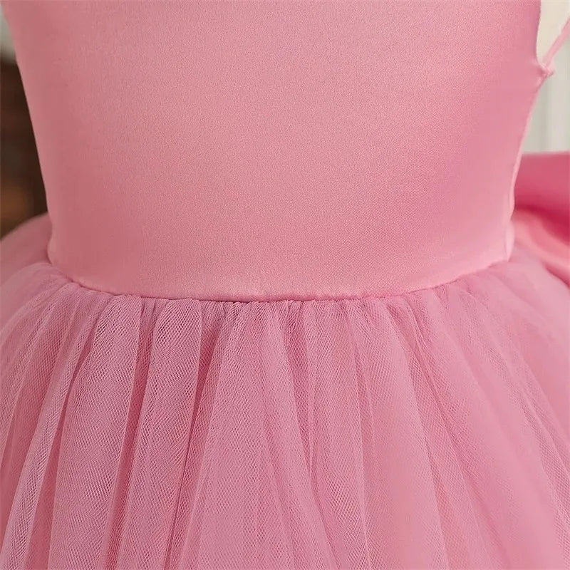 Princess Girl Bow Dress Kids Tulle Wedding Guest Party Birthday Pearls Elegant Bridesmaid Pageant Prom Ball Gown Gift