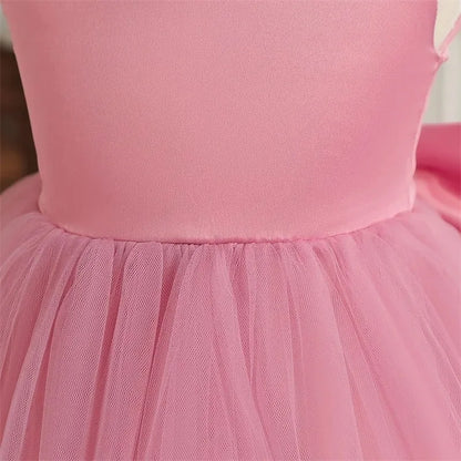 Princess Girl Bow Dress Kids Tulle Wedding Guest Party Birthday Pearls Elegant Bridesmaid Pageant Prom Ball Gown Gift