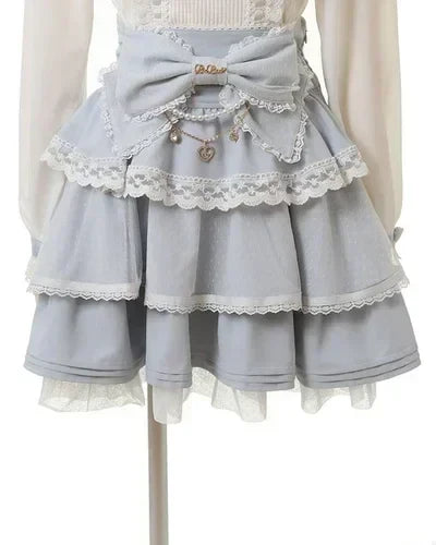 Mine Style Mass-Produced Japanese Casual Laminated Ruffles Lace  Skirts 2023 Autumn Winter High Waist Corset A- Line Mini Skirt