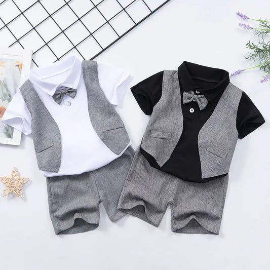 Baby Boys Short Sleeve Shirt + Shorts Suits Summer Birthday Party Clothes Sets 1 2 3 4 Years Kids Cotton Clothing Outfits