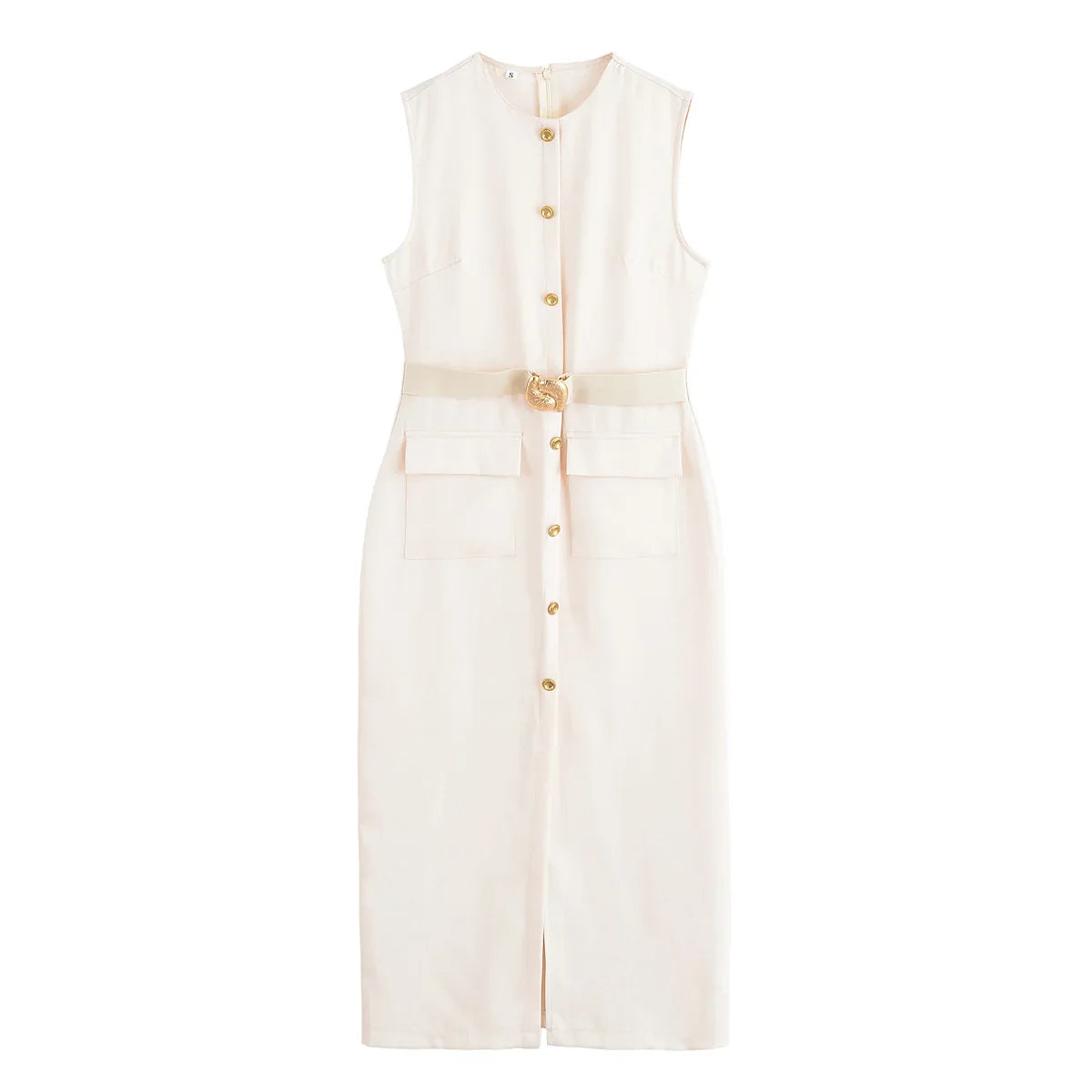 Womens Dresses Black Office Long Dresses for Women Spring Sleeveless Midi Dress Woman Belt Button Women's Dress Vest
