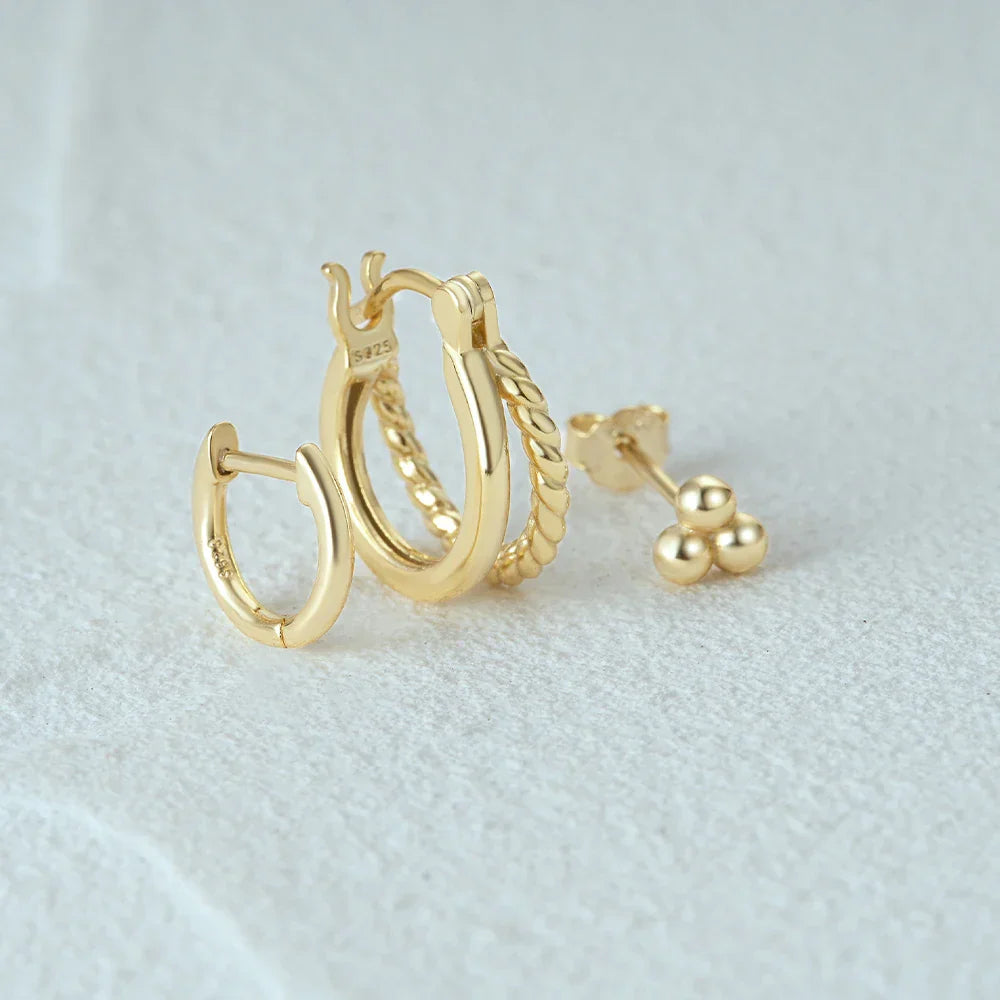 925 Sterling Silver 3PCS Zircon Double Layer Hoop Earrings For Women Minimalism Ins Earrings Fine Jewelry Party Gift