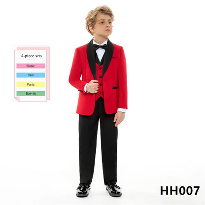 Boys' Formal Red  Black Tuxedo Suit with Black Bow Tie Elegant Flower Boy Outfit Weddings Kids' Formal Events  Special Occasions