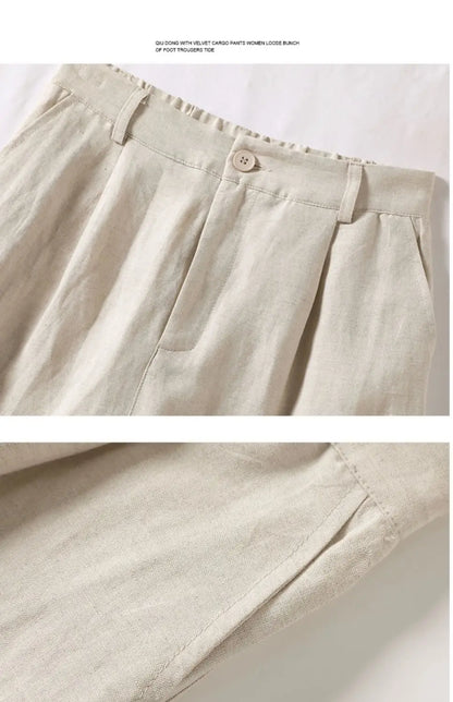 Cotton and Linen Shorts for Women Summer 2025 Loose High Waisted Wide Leg Pants Casual Versatile Solid Retro Straight Shorts
