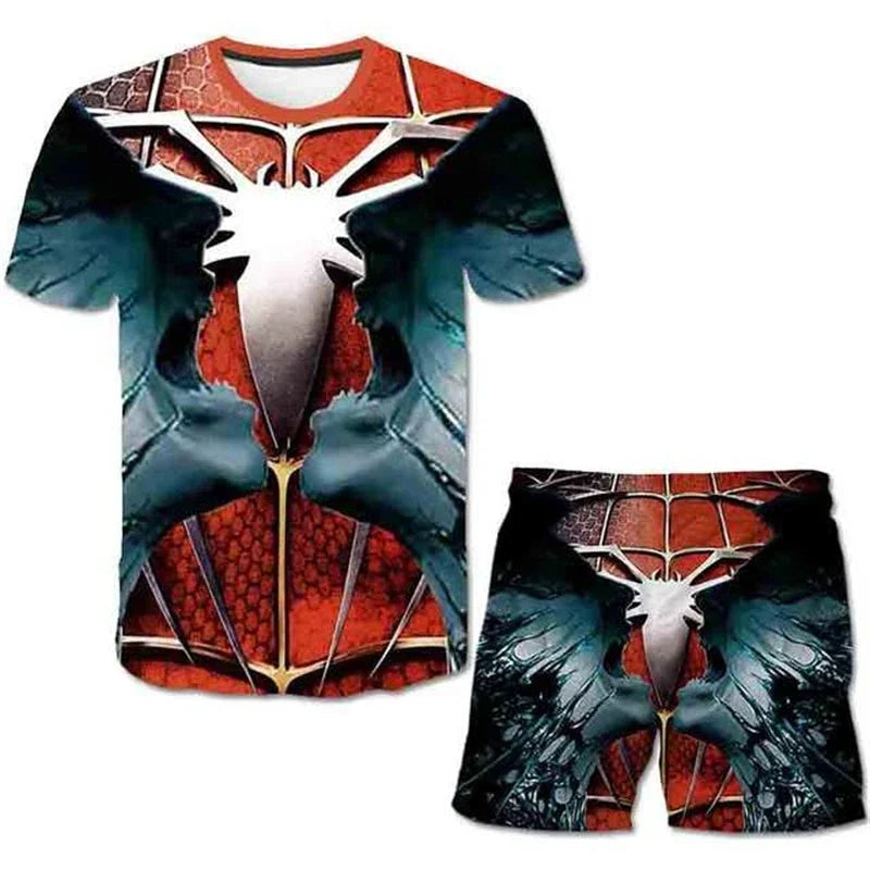 Kids Summer Tshirt Set Boys Spider-Man Trendy 2 Piece Hulk Iron Man Spiderman Outfit