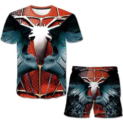 Kids Summer Tshirt Set Boys Spider-Man Trendy 2 Piece Hulk Iron Man Spiderman Outfit