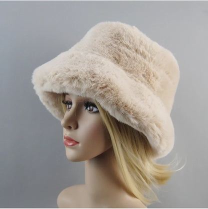 Hot Fashion Fake Rabbit Fur Hats Super Soft Women Winter Hat Cotton Lining Warm Russian Fashion Ski Beanies Plush Solid Color
