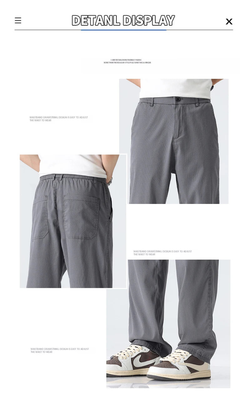 Coffee Ultra-thin Wide Pants Men Lyocell Fabric Breathable Soft Straight Casual Trousers Loose Simple Male Sweatpants