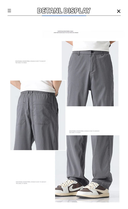 Coffee Ultra-thin Wide Pants Men Lyocell Fabric Breathable Soft Straight Casual Trousers Loose Simple Male Sweatpants