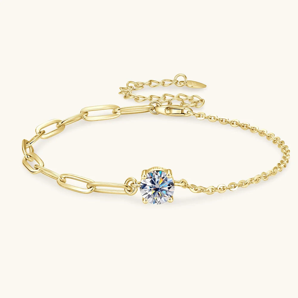 Certified 1CT Round Moissanite Solitaire Bracelet S925 Silver Plated 18K Gold D VVS Lab Diamond WristChain Jewelry Gift