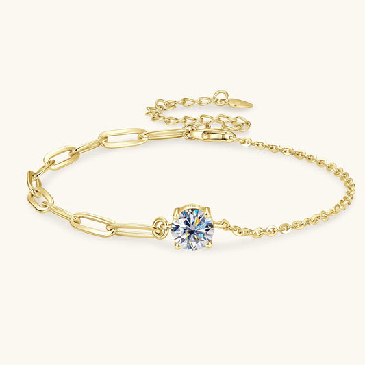 Certified 1CT Round Moissanite Solitaire Bracelet S925 Silver Plated 18K Gold D VVS Lab Diamond WristChain Jewelry Gift