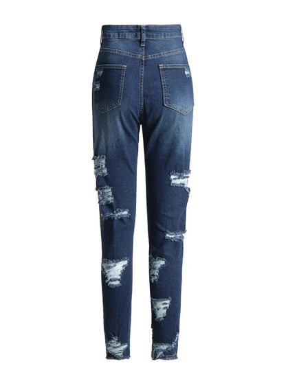 Women High Waist Patchwork Pocket Casual Slim Pencil Pants
