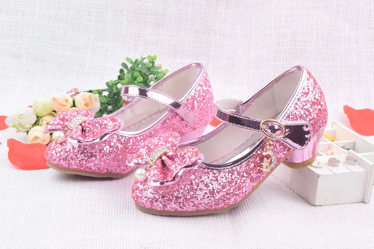 Spring Children Shoes Girls High Heel Princess Dance Sandals Kids Shoes Glitter Leather Fashion Girls Party Dress Wedding Shoes