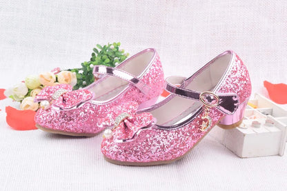 Spring Children Shoes Girls High Heel Princess Dance Sandals Kids Shoes Glitter Leather Fashion Girls Party Dress Wedding Shoes