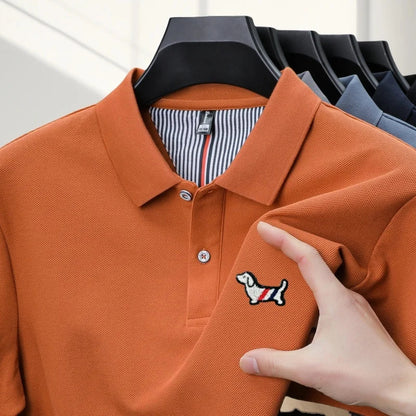 100% pure cotton men's classic dog polo shirt, business casual, sweat absorbing, breathable, daily use, short sleeved T-shirt