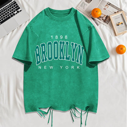 1898 Brooklyn New York Print Washed Holes T-Shirts Men Summer T-Shirt Breathable Fashion Clothing Mans Casual Cotton Streetwear