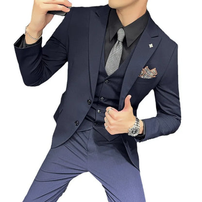 Slim Fit Men's Three Piece Suit Thin Single Button Notch Lapel Casual Fashion Cotton Blend Spring Autumn Wear for Youth