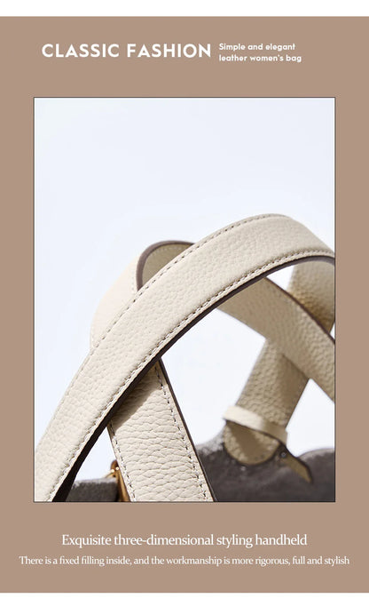 2025 Casual Fashion Female Genuine Leather Bucket Bag Luxury Handbag High-End Tote Bag Woman Cow Leather Mommy Bag & Metal Lock