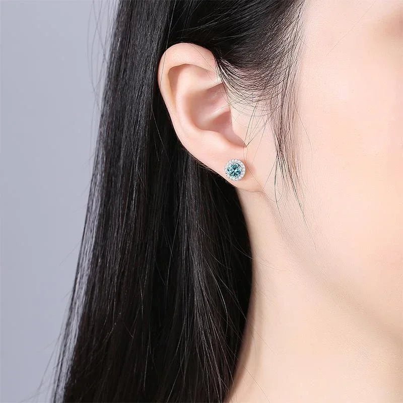 Moissanite Stud Earrings for Women 925 Sterling Silver Green Blue Pink Red Black Blue Sparkling Moissanite Studs Earring