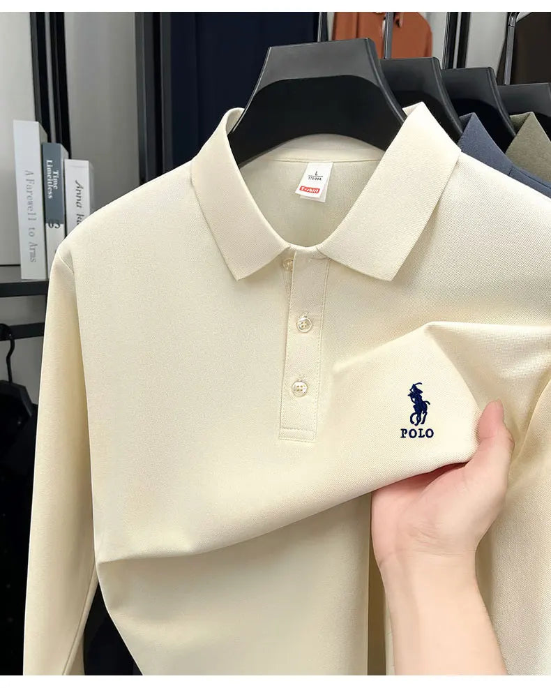2025 autumn men's long sleeved T-shirt with a solid color polo shirt and a loose casual plus size base shirt