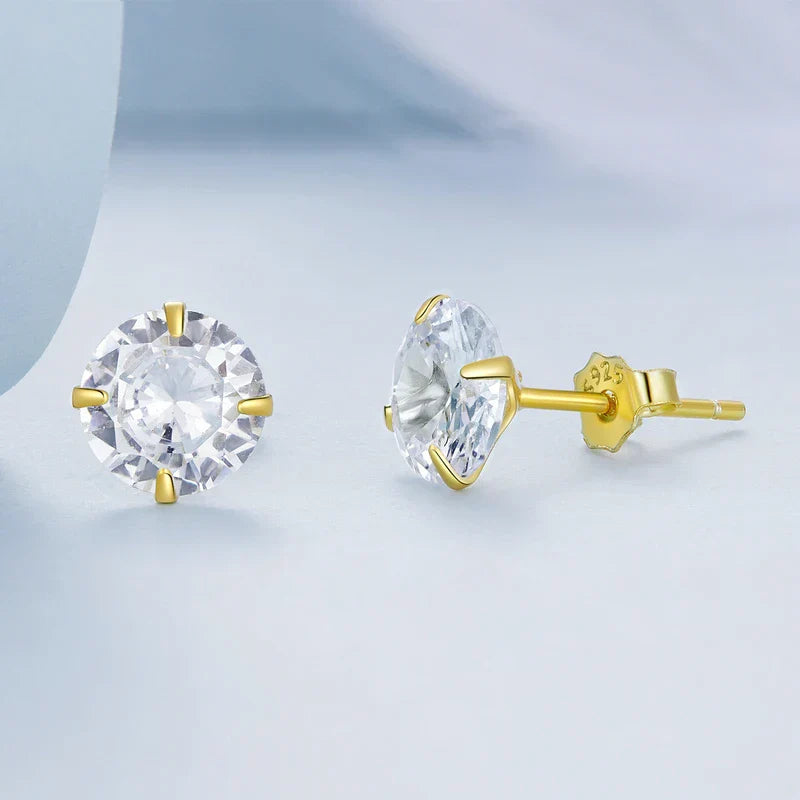 CZ Stud Earrings 925 Sterling Silver Platinum Plated Round Cubic Zirconia Hypoallergenic Barbell Earrings 4-7mm