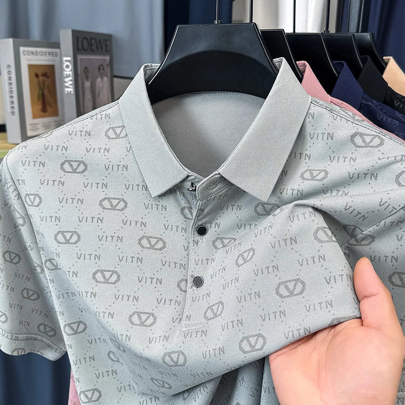 Luxury fashion brand trend printed short sleeve polo shirt men's summer new personality comfort breathable casual lapel T-shirt