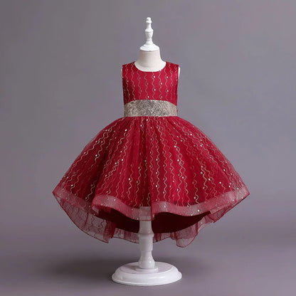 Summer Children's Wedding Celebration Party Evening Dress Sleeveless Sequins Formal Ball Birthday Party Girl Princess Dress
