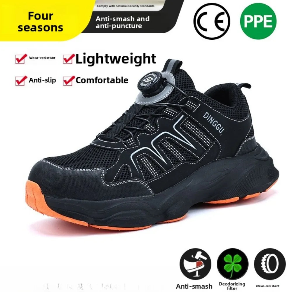 Men's Lightweight Steel Toe Caps Safety Shoes Anti Smashing Anti Piercing Work Shoes Fly Woven Labor Protection Footwear