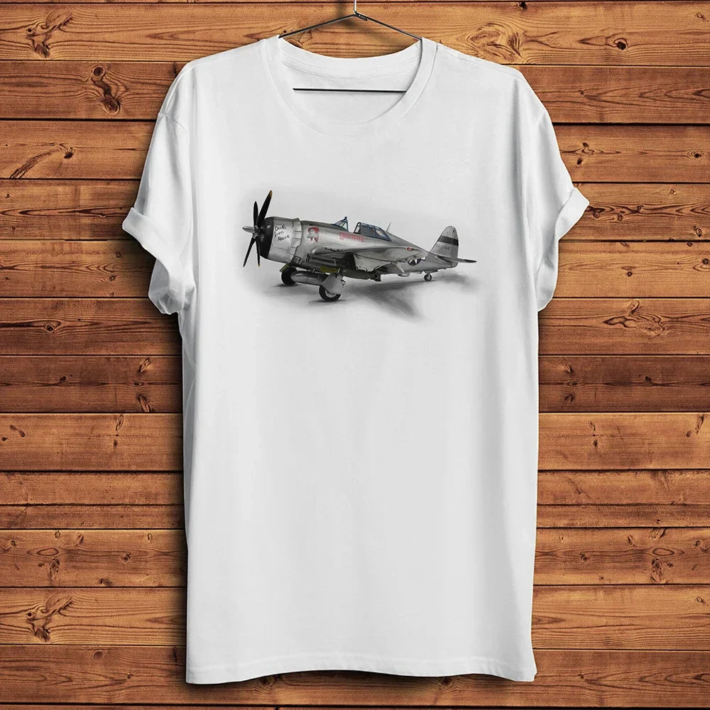Retro USA Flag P-47 Thunderbolt Aircraft Unisex Tshirt,New White Casual Short Sleeve Tee,Warbird P47 T Shirt Men