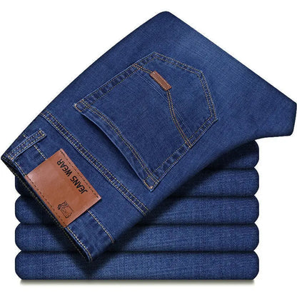 New style jeans, men's slim fit, Korean style comfortable straight leg elastic gray mid waist pants, men's casual denim pants
