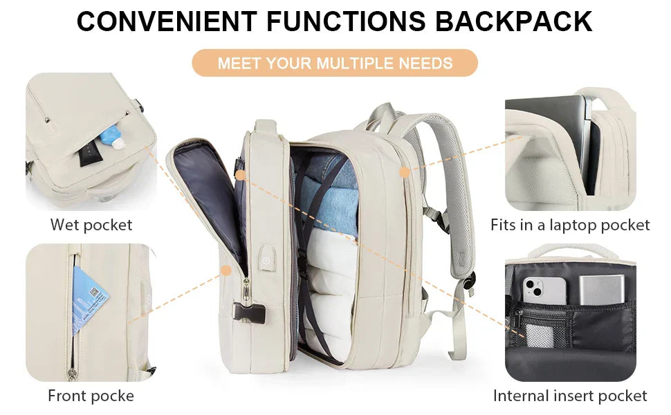 Travel Backpack for Women Expandable Weekender Hiking Laptop Backpack with USB Port Large Waterproof 40L Men's Backpack