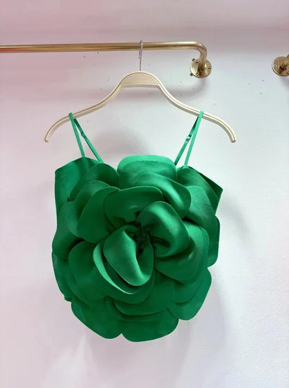 2026 3D Floral Spliced Designer Sling Tops Solid Color Backless Slim Sexy Vest Fashion Summer New Clothing