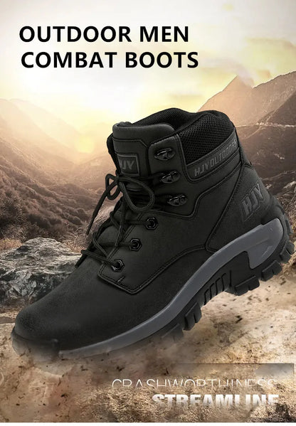 High-Top Leather Men's Boots Breathable Desert Combat Boots Outdoor Non-slip Hiking Boots Men Motorcycle Boots Work Ankle Boots